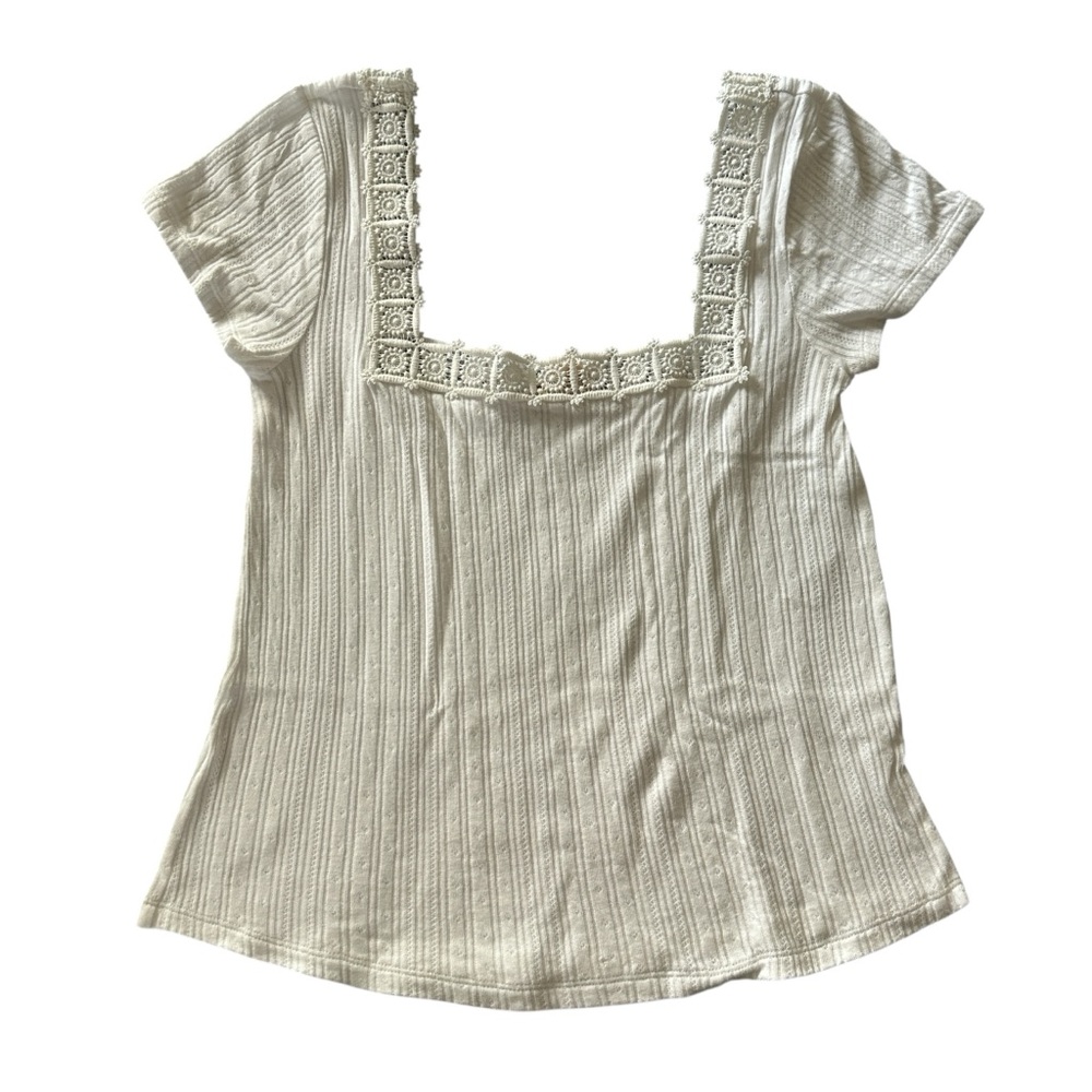 Sézane White Square Neck Cotton T-Shirt - XS